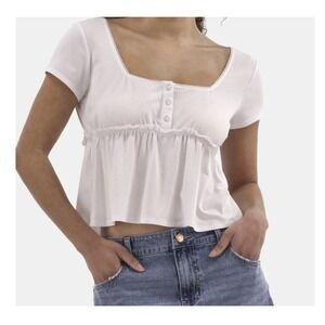 Women L Crop‎ Milkmaid Ruffled Top Festival Summer Cottage Y2K Vacay Beach Boho